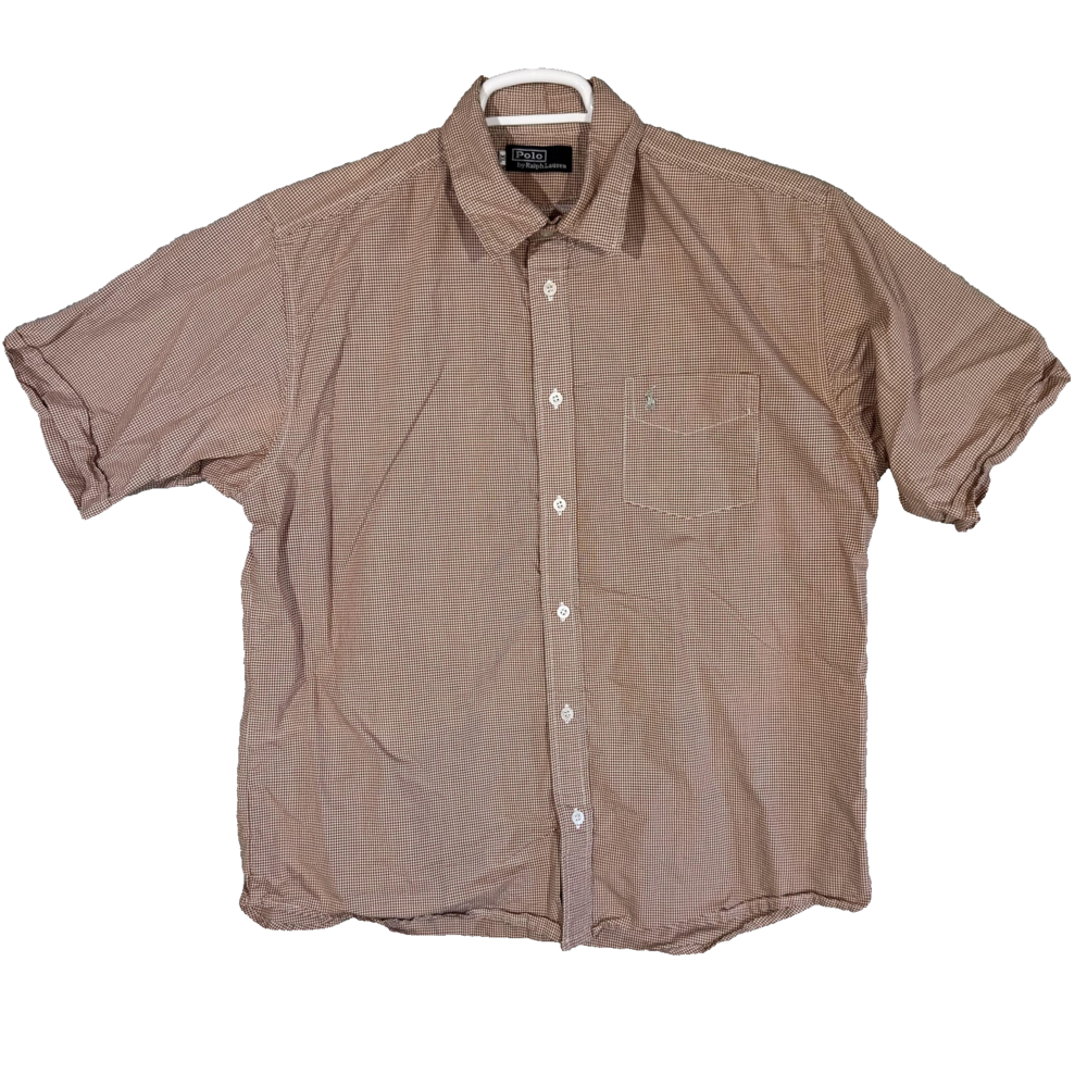 Polo Ralph Lauren Shirt Mens XL Brown Check Pony Logo Button Up Short Sleeve